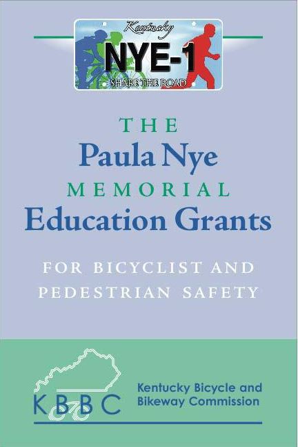 Paula Nye Memorial Education grant flyer with a Share the Road license plate