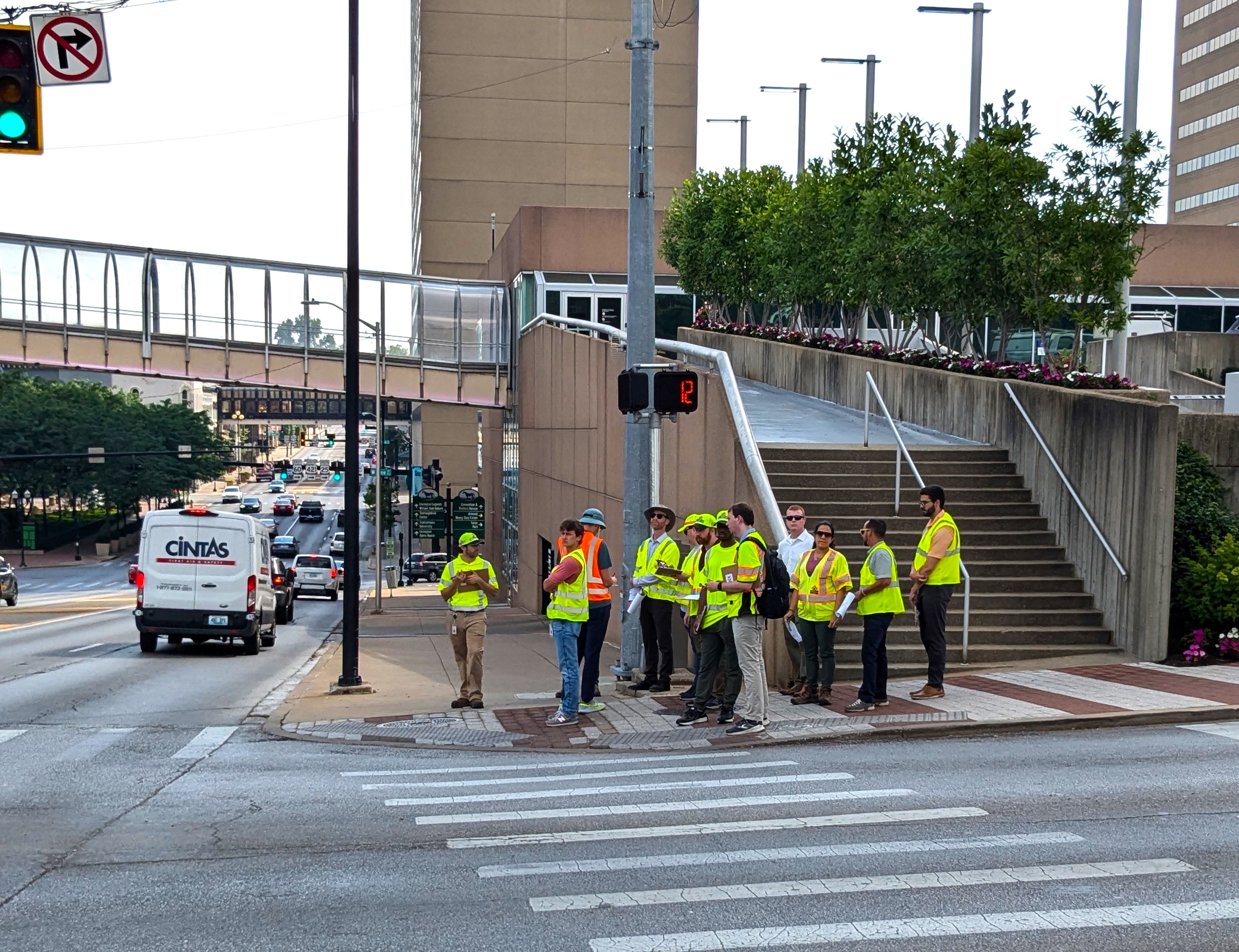 KYTC and LFUCG employees conduct at road safety audit at a busy intersection in Lexington