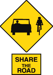 Share the road sign graphic with a motor vehicle and bicycle