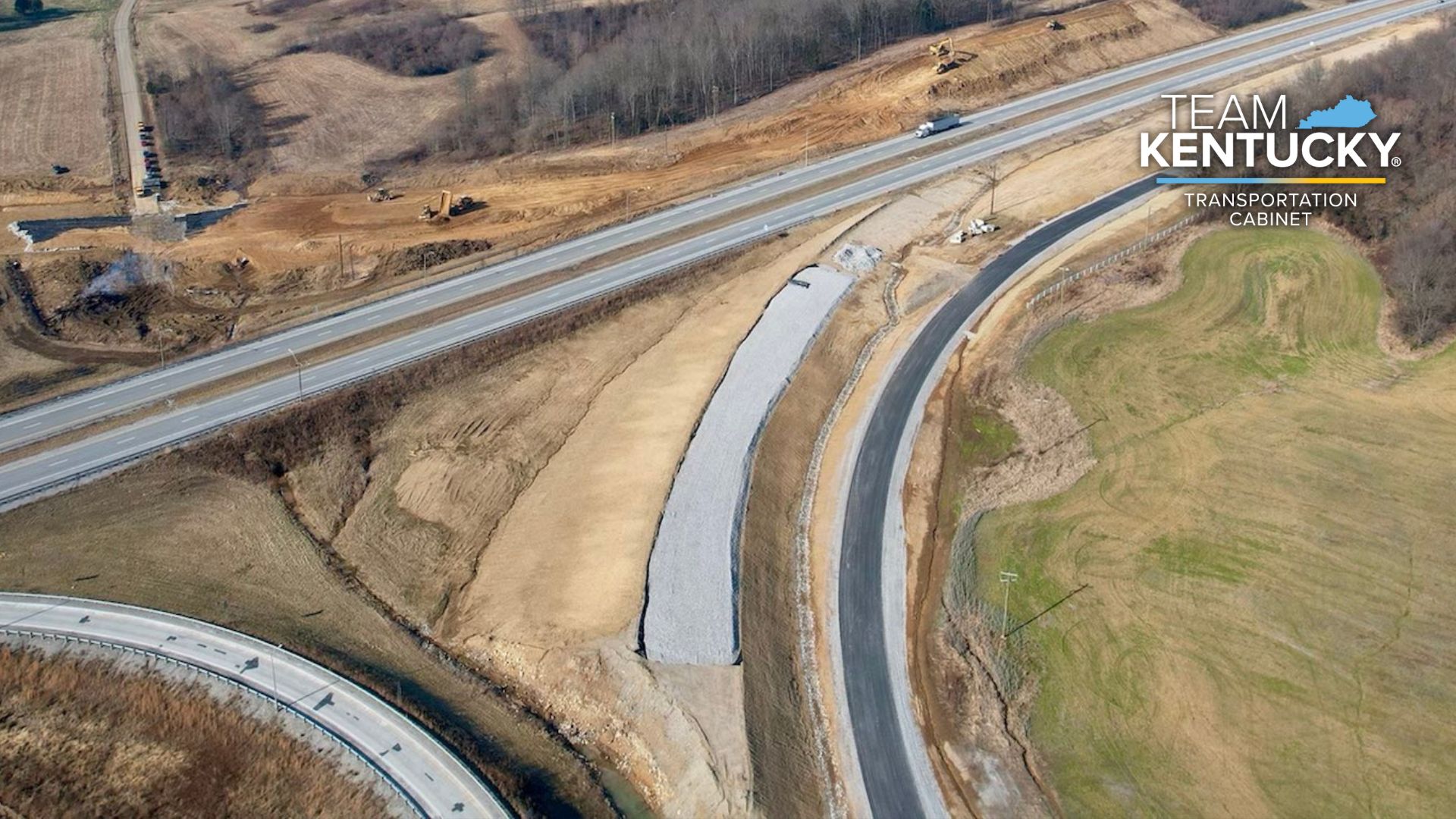Hartford KY Interchange overview of construction from drone image