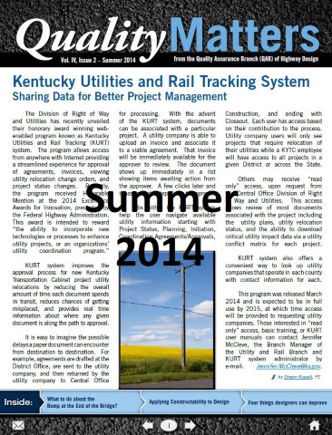 Quality Matters Summer 2014 Front Page