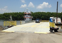 Dorena Hickman ferryboat ferrying vehicles across the Mississippi River