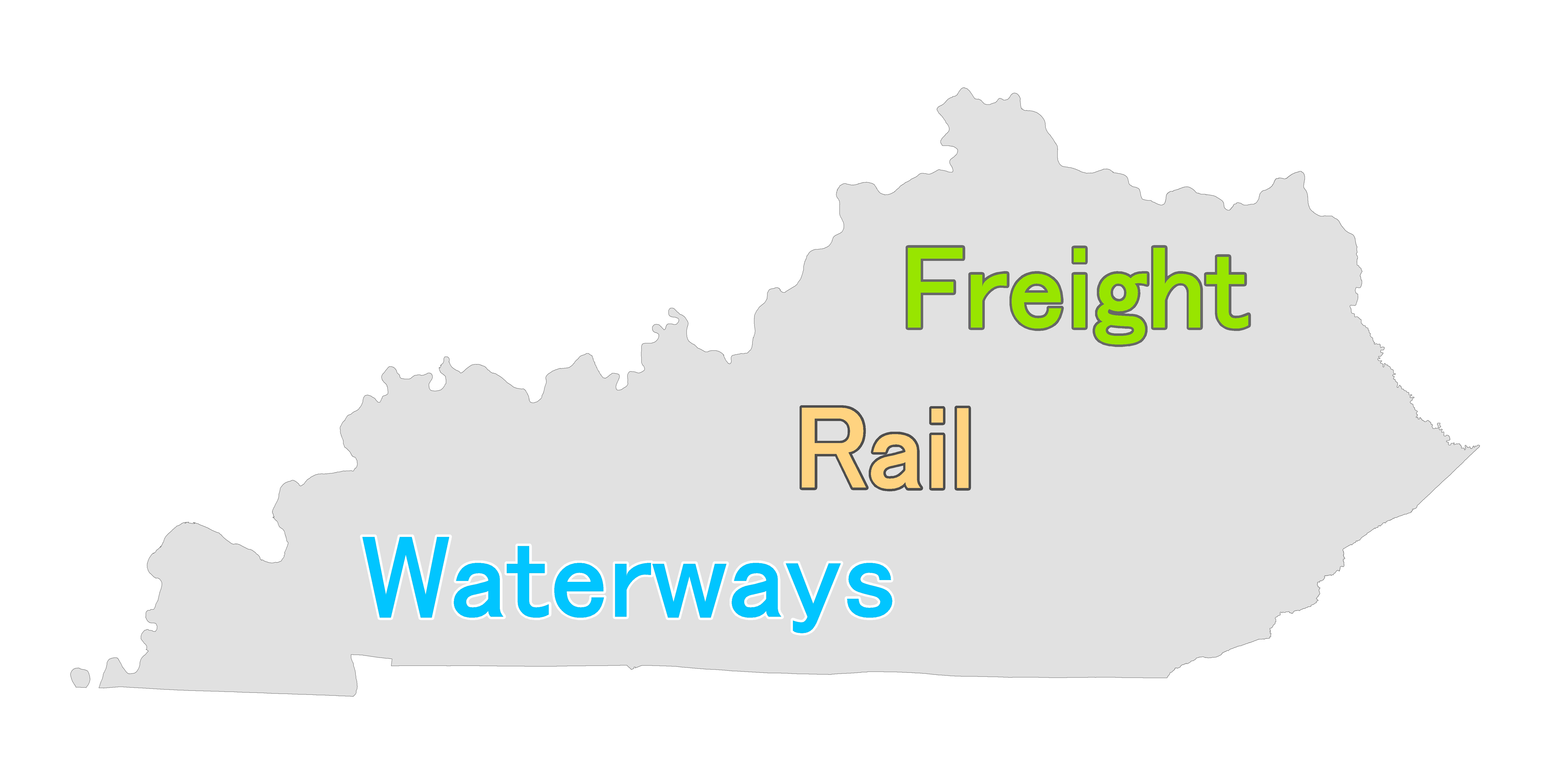 Map of Kentucky's boundary with the words Freight Rail and Waterways